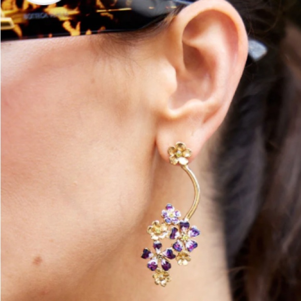 OSCAR DE LA RENTA • Flower Cluster Earrings Pink Enamel Gold Post drop - Picture 6 of 10